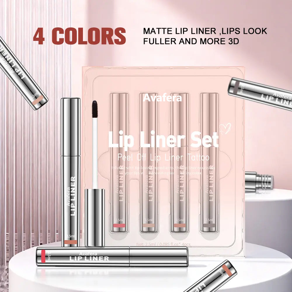 ✨Avafera® 4-Piece Peel-Off Lip Liner Stain Set – Waterproof Matte Lip Tint, Long-Lasting 24H, Smudge-Proof Nude Shades