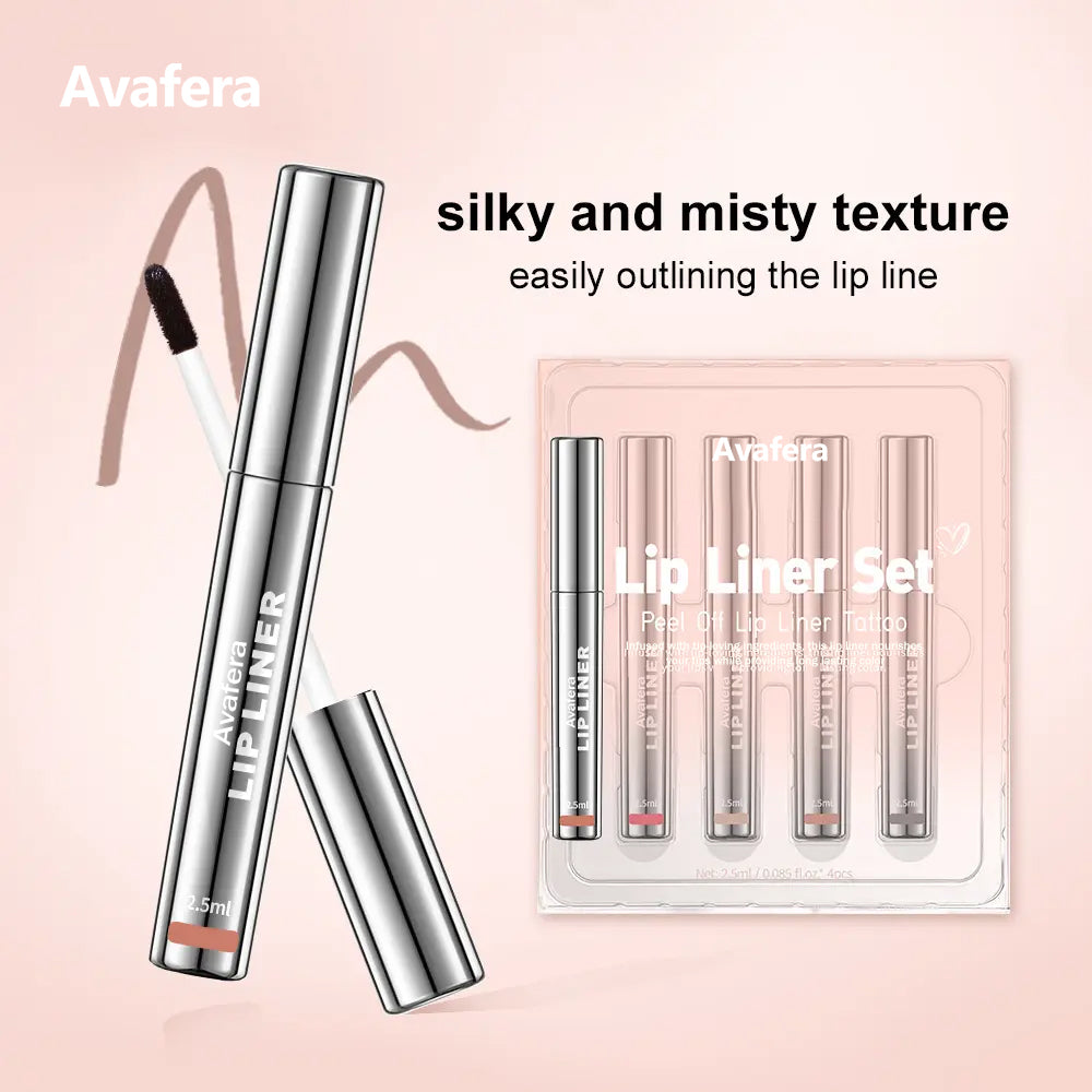 ✨Avafera® 4-Piece Peel-Off Lip Liner Stain Set – Waterproof Matte Lip Tint, Long-Lasting 24H, Smudge-Proof Nude Shades