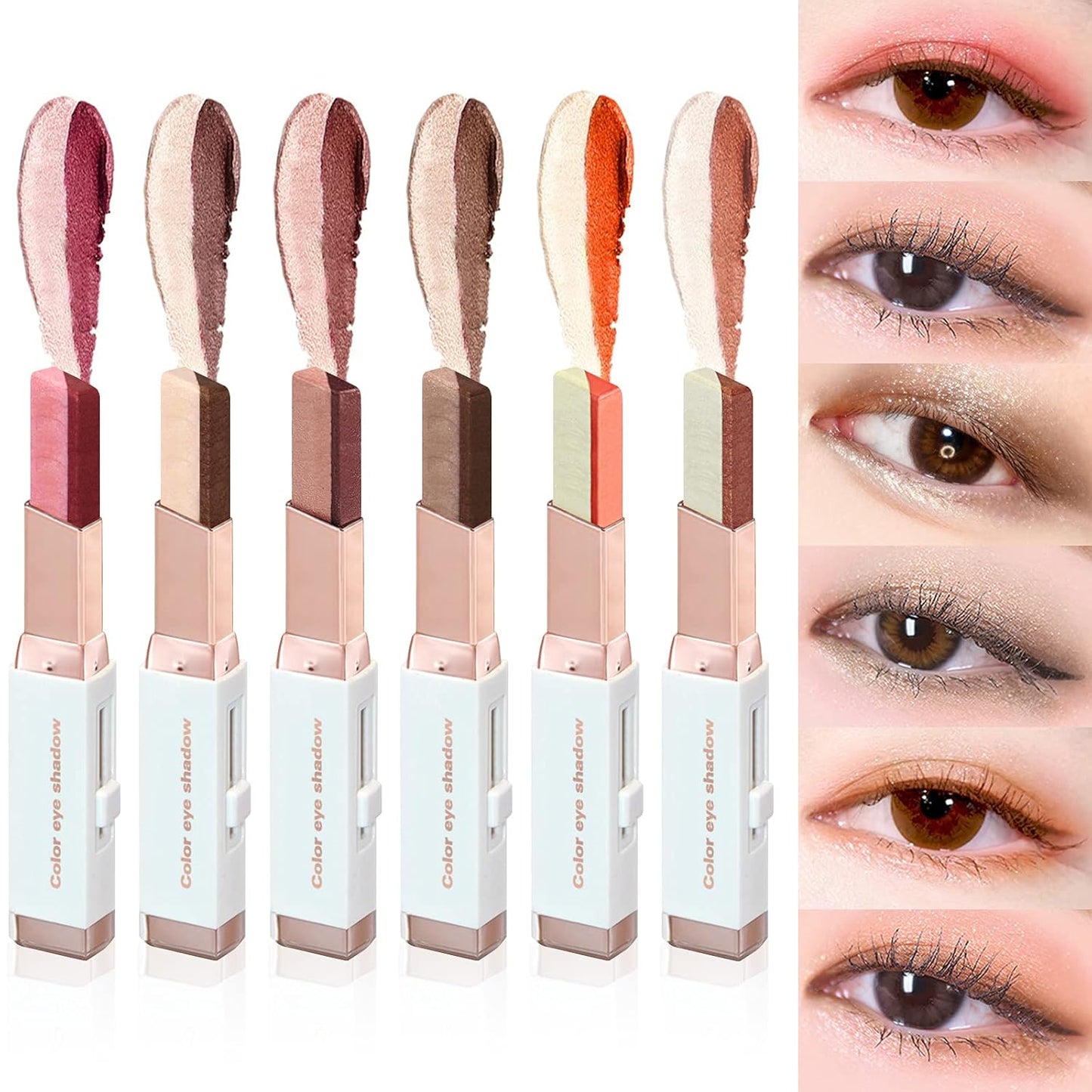 🆙6Pcs Two Color Eyeshadow Stick | Cosmetic Pearlescentmatte Highlighter Eye Shadow