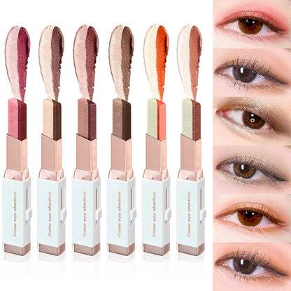 🆙6Pcs Two Color Eyeshadow Stick | Cosmetic Pearlescentmatte Highlighter Eye Shadow