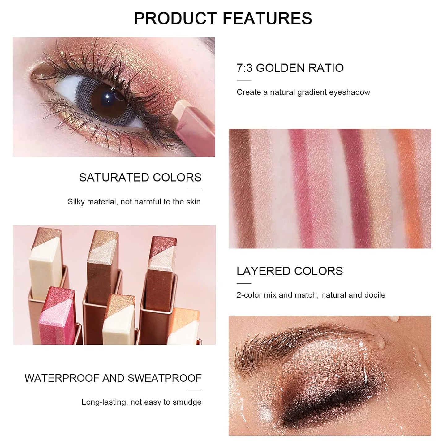 🆙6Pcs Two Color Eyeshadow Stick | Cosmetic Pearlescentmatte Highlighter Eye Shadow