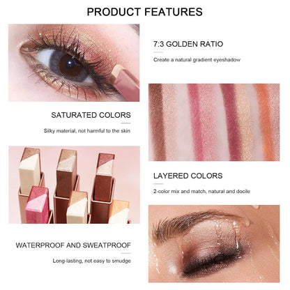 🆙6Pcs Two Color Eyeshadow Stick | Cosmetic Pearlescentmatte Highlighter Eye Shadow