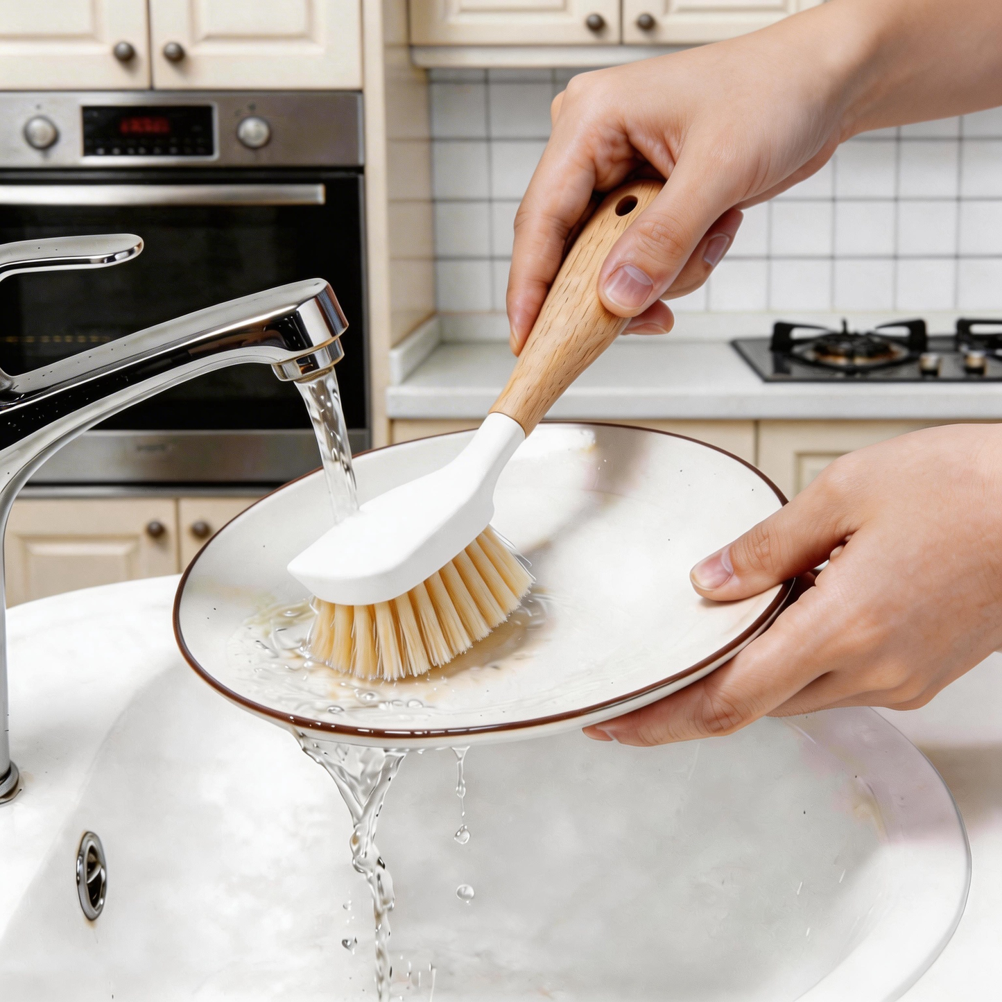 Avafera® Bamboo Handle Dish Brush – Durable Kitchen Scrubber